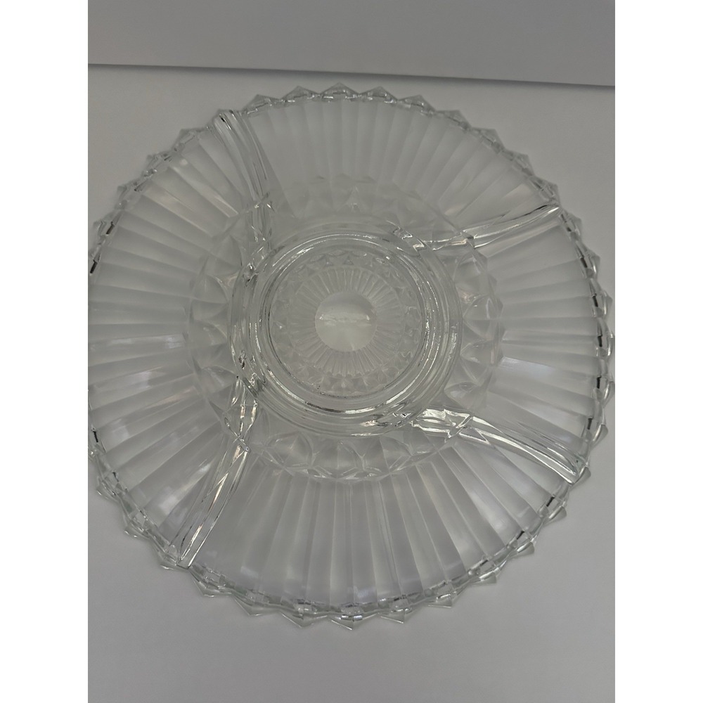 Vintage‎ KROMEX 12" Divided Ribbed Glass Platter Mid Century Relish Tray Party